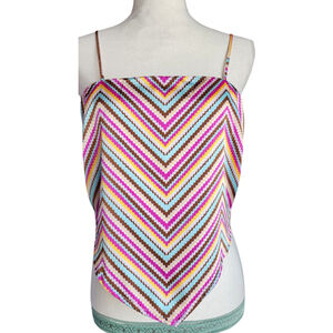 SO Smocked Back Scarf Cropped Top Satin Women's Junior's L Striped